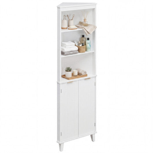 68 Inch Tall Bathroom Floor Storage Cabinet with Fluted Doors-White