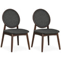 Set of 2 Upholstered Linen Fabric Kitchen Side Chairs with Padded Seat-Black