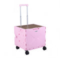 Foldable Utility Cart on 4 Rotate Wheels with Cup Holder-Pink
