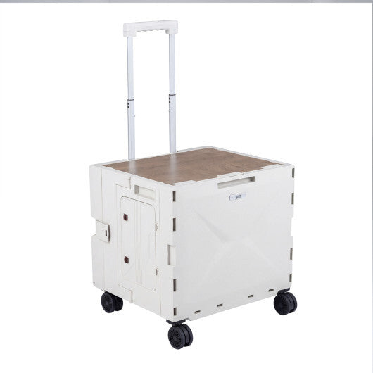 Foldable Utility Cart on 4 Rotate Wheels with Cup Holder-Pink
