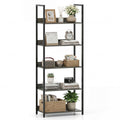 5-Tier Bookshelf Tall Wooden Open Bookcase with Back Panels-Oak
