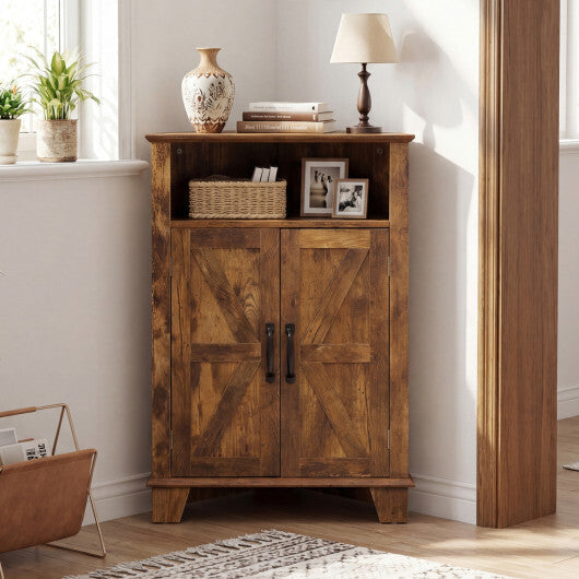 4-Tier Corner Storage Cabinet with Open Shelf-RusticBrown