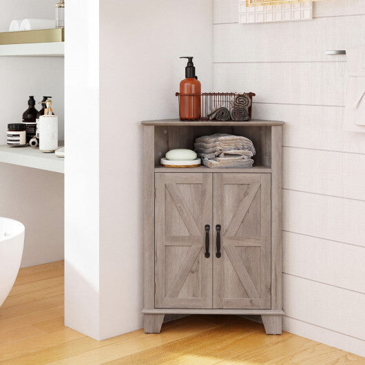 4-Tier Corner Storage Cabinet with Open Shelf-RusticBrown