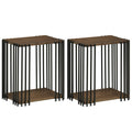 Rubber Wood Side Table Set of 2 with 2-Layer Storage Shelves and Metal Frame-Walnut