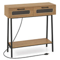 Console Table with LED Lights and Open Shelf for Hallway Entrance-Natural