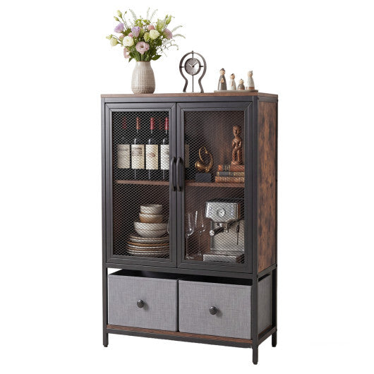 Industrial Coffee Bar Cabinet with 2-Tier Storage Compartment-Rustic Brown