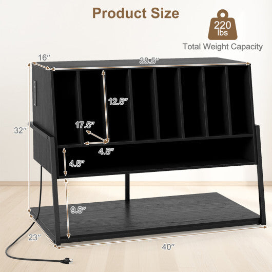 Turntable Stand with Charging Station and Vinyl Storage Shelves-Black