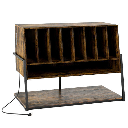 Turntable Stand with Charging Station and Vinyl Storage Shelves-Black