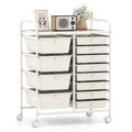 12-Drawer Utility Rolling Cart with Drawers Multi-Use Storage-White