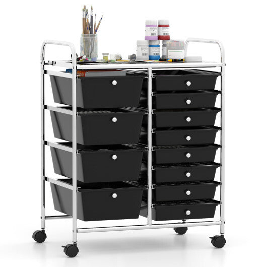 12-Drawer Utility Rolling Cart with Drawers Multi-Use Storage-White