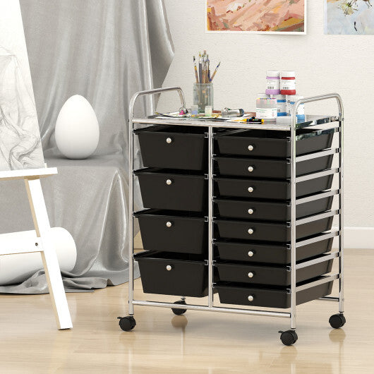 12-Drawer Utility Rolling Cart with Drawers Multi-Use Storage-White