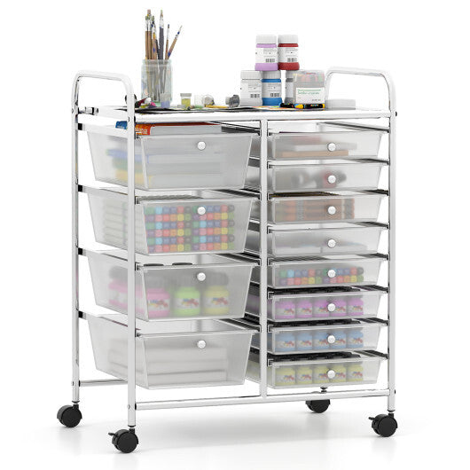 12-Drawer Utility Rolling Cart with Drawers Multi-Use Storage-White