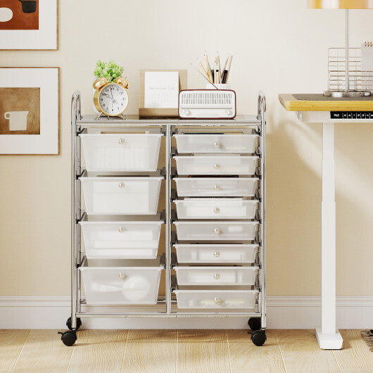 12-Drawer Utility Rolling Cart with Drawers Multi-Use Storage-White