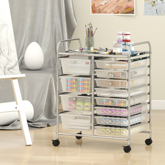 12-Drawer Utility Rolling Cart with Drawers Multi-Use Storage-White