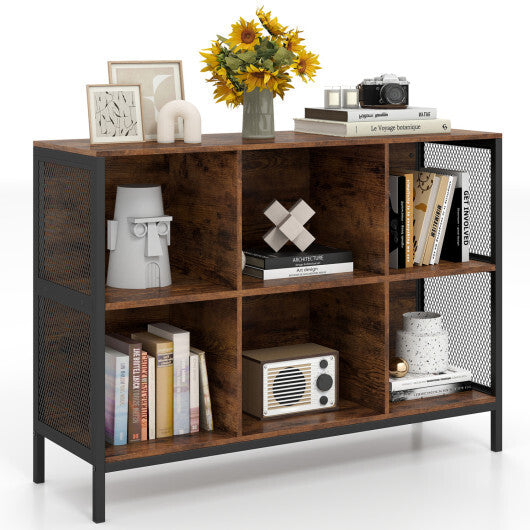 6 Cube Bookcase 42" Wide Horizontal Bookshelf with Accent Cubby Shelf-Rustic Brown