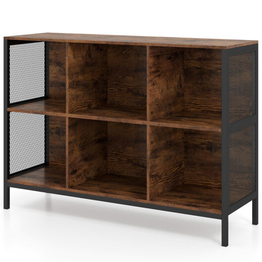 6 Cube Bookcase 42" Wide Horizontal Bookshelf with Accent Cubby Shelf-Rustic Brown