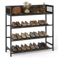 4-Tier Shoe Rack Industrial Shoe Organizer with Heavy Duty Metal Frame-Rustic Brown