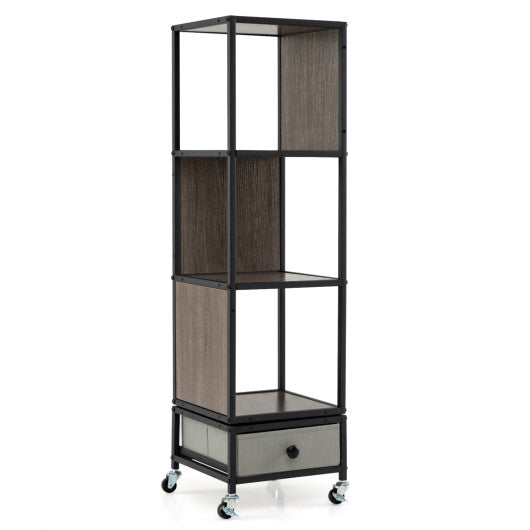 4-Tier Rotating Bookshelf on Wheels with Removable Drawer-White