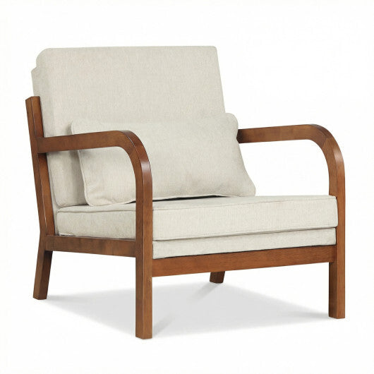 Modern Accent Chair Faux Leather Linen Fabric Upholstered Armchair-Brown