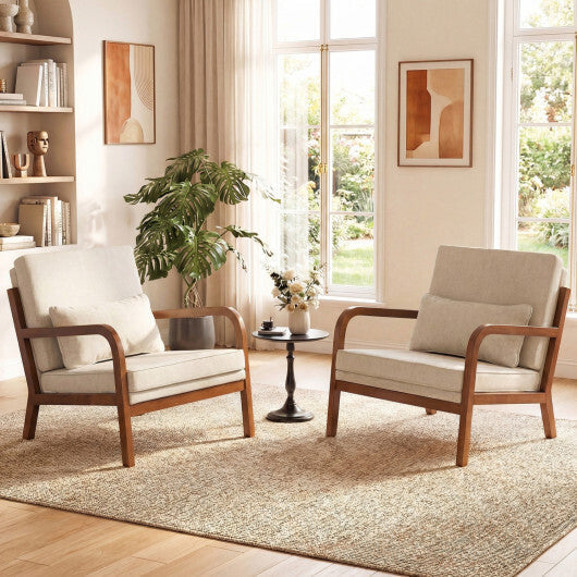 Modern Accent Chair Faux Leather Linen Fabric Upholstered Armchair-Brown