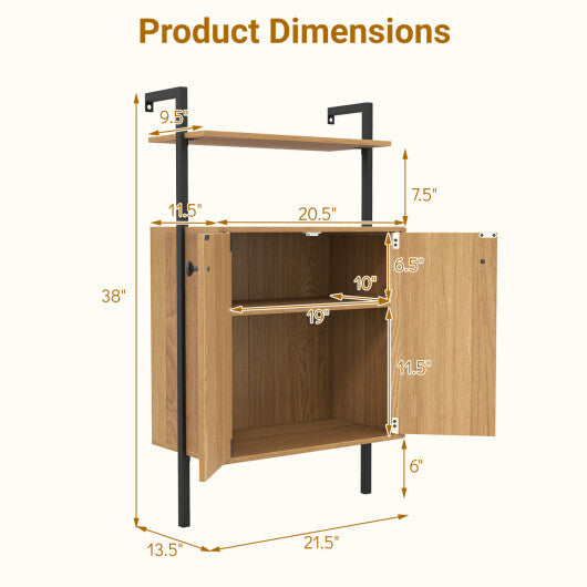 2-Door Wall Mount Bookshelf with Storage Cabinet-Rustic Brown