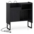 Record Player Stand with Power Outlets and Vinyl Storage Holder up to 250 Albums-Black