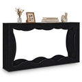 63 Inch Console Table 2-Tier Narrow Entryway Table with Wavy Edge Storage Shelf-Black
