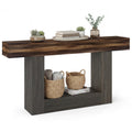 2-Tier Farmhouse Console Table 63" Long with Storage Shelf-Rustic Brown