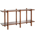 2-Tier Wood Bookshelf Low Horizontal Rubberwood Bookcase for Display-Walnut