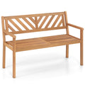 2-Person Patio Acacia Wood Garden Chair with Armrests and Backrest for Porch