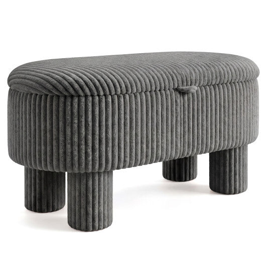42 Inch Storage Ottoman Bench Corduroy Fabric Upholstered Foot Stool-Gray