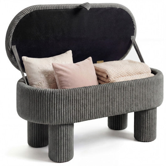 42 Inch Storage Ottoman Bench Corduroy Fabric Upholstered Foot Stool-Gray
