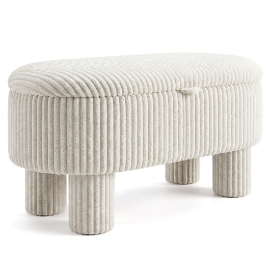 42 Inch Storage Ottoman Bench Corduroy Fabric Upholstered Foot Stool-Gray