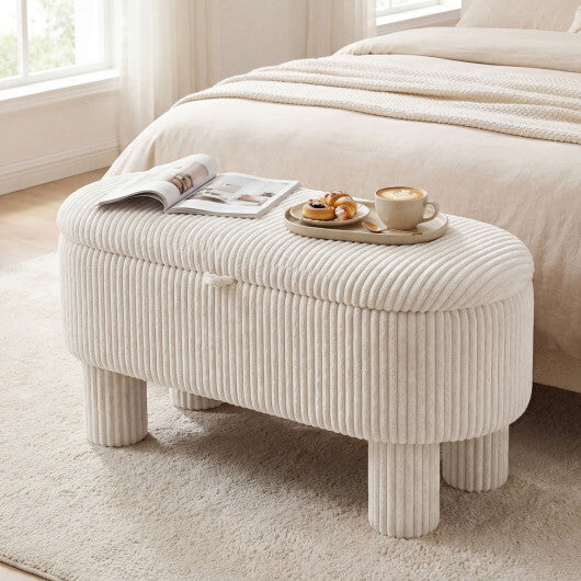 42 Inch Storage Ottoman Bench Corduroy Fabric Upholstered Foot Stool-Gray