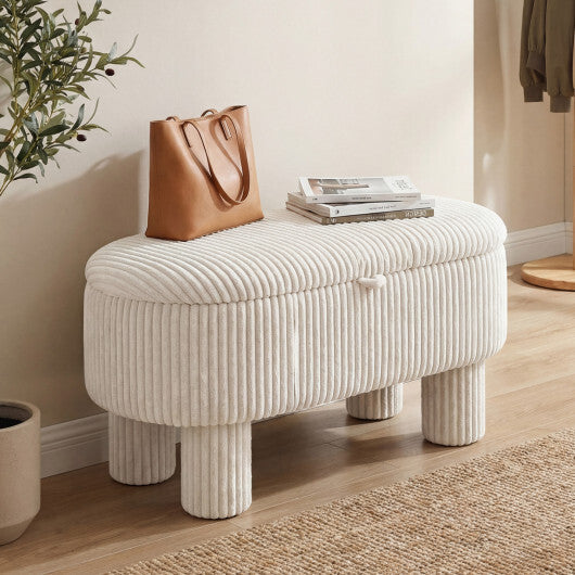 42 Inch Storage Ottoman Bench Corduroy Fabric Upholstered Foot Stool-Gray