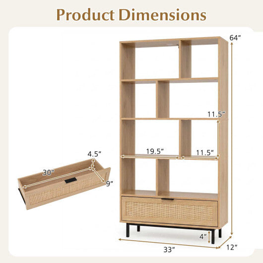 64 inch 6-Tier Tall Wooden Bookcase with 8 Open Cubes-Black