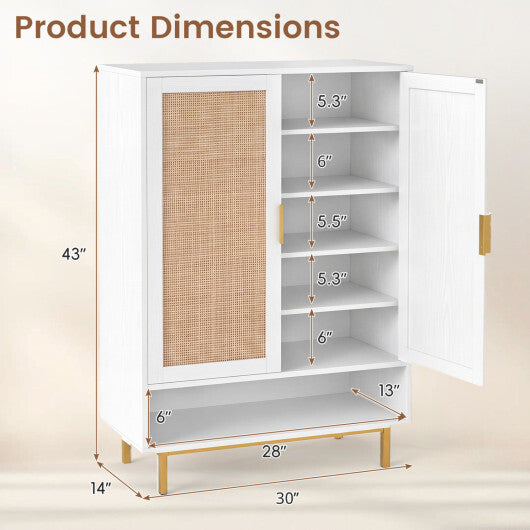 43 Inch 6-Tier Tall Shoe Cabinet with Double Doors-Natural
