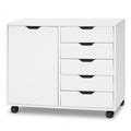 5 Drawer Storage Cabinet on Wheels with Adjustable Shelf-White