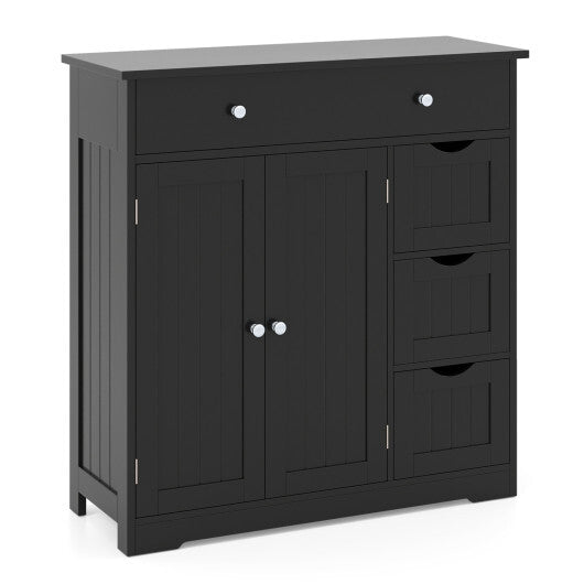 Bathroom Floor Cabinet with 4 Drawers with 2 Doors and Adjustable Shelf-White