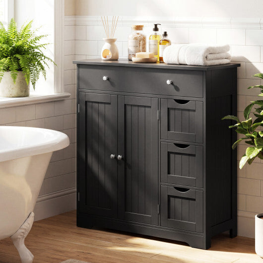 Bathroom Floor Cabinet with 4 Drawers with 2 Doors and Adjustable Shelf-White