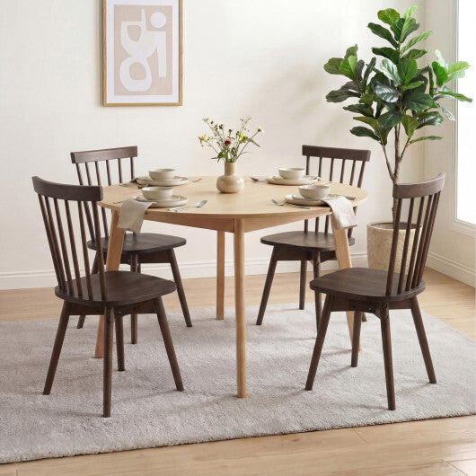 Windsor Dining Chairs Set of 2 Mid Century Rubber Wood Kitchen Chairs with Swivel Seat-Walnut