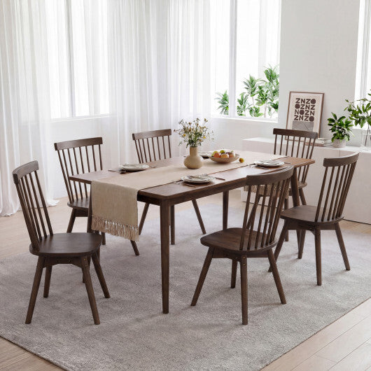 Windsor Dining Chairs Set of 2 Mid Century Rubber Wood Kitchen Chairs with Swivel Seat-Walnut