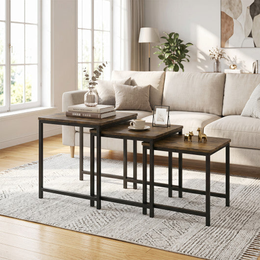Faux Marble Nesting Table with Metal Frame Set of 3-White