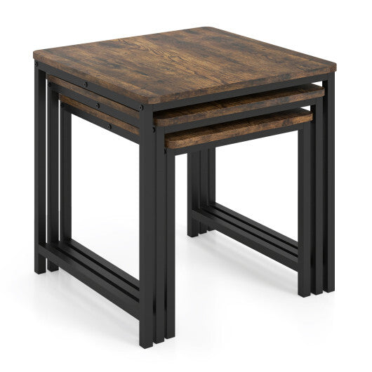 Faux Marble Nesting Table with Metal Frame Set of 3-White