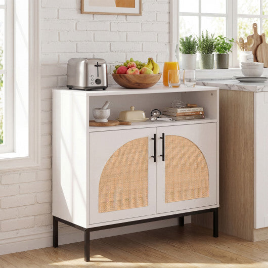 32" Sideboard Buffet Cabinet with 2 Natural Rattan Decorated Doors and Adjustable Shelf-Natural