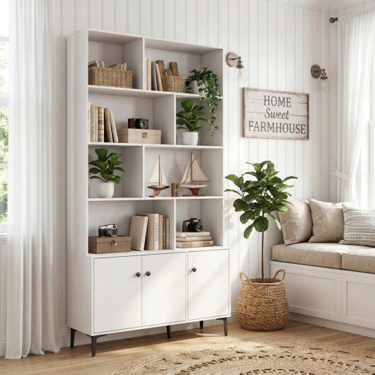 Bookshelf with 3 Doors and 2 Anti-Tipping Kits for Home Office-White