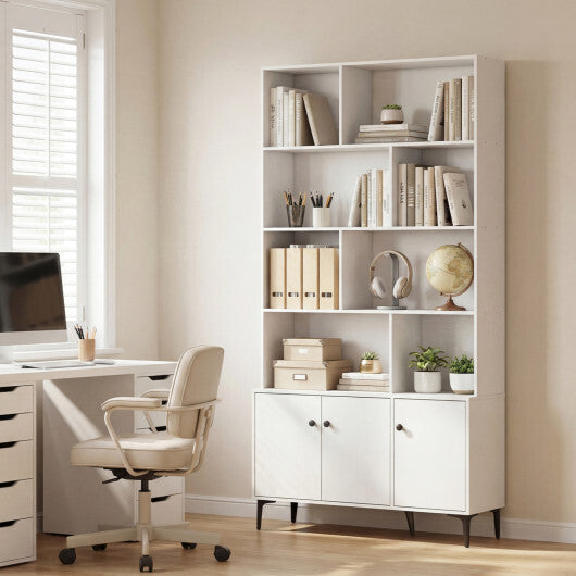 Bookshelf with 3 Doors and 2 Anti-Tipping Kits for Home Office-White