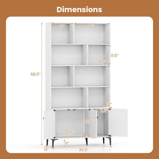 Bookshelf with 3 Doors and 2 Anti-Tipping Kits for Home Office-White