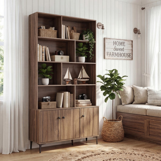 Bookshelf with 3 Doors and 2 Anti-Tipping Kits for Home Office-White