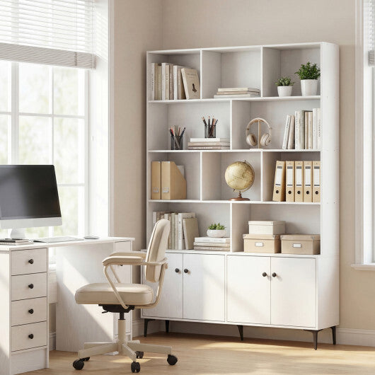 Bookshelf with 4 Doors and 2 Anti-Tipping Kits for Home Office-White